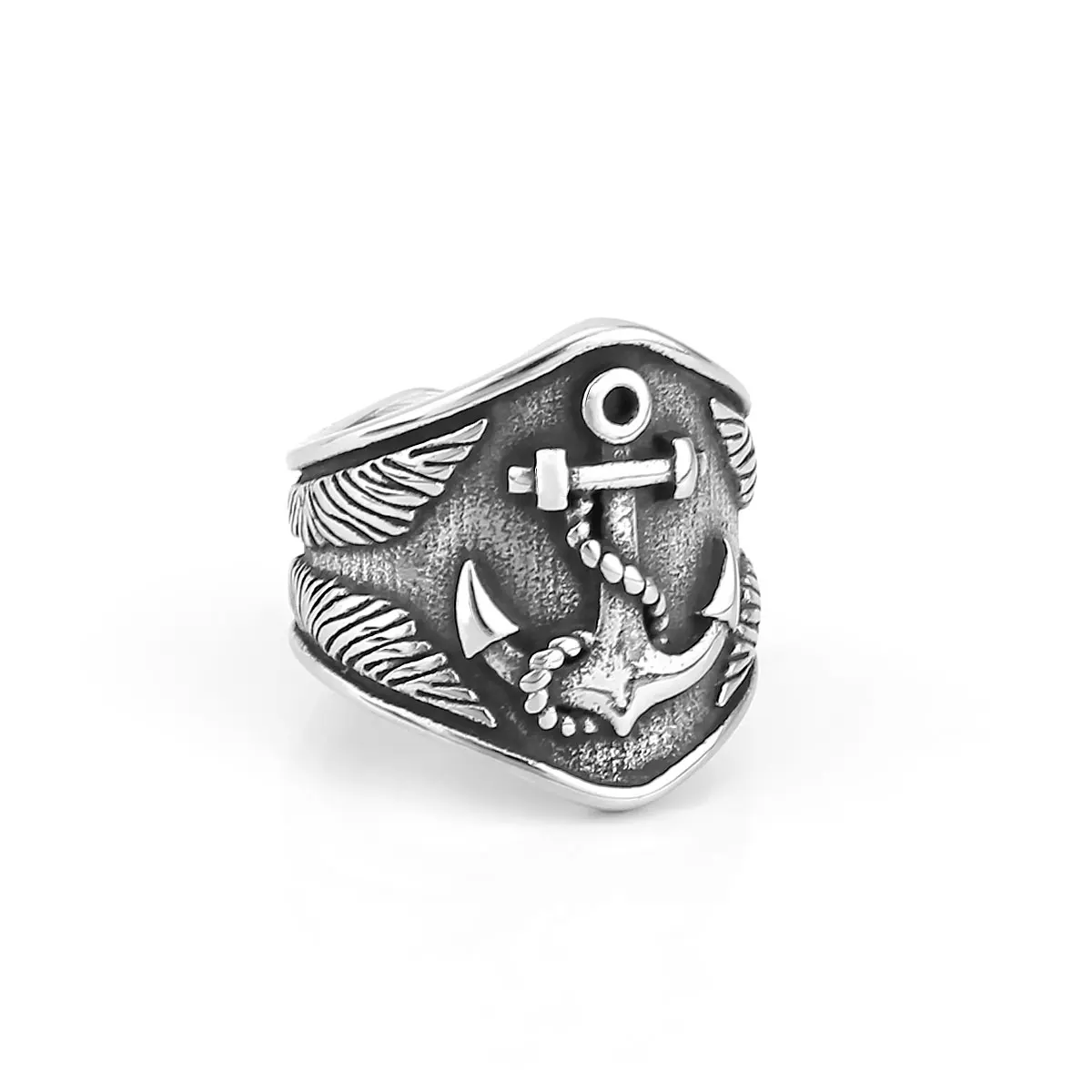 Vintage Vikings Stainless Steel Anchor Ring Men Punk Hip Hop Handmade Finger Jewelry Biker Party Club Ring Gift