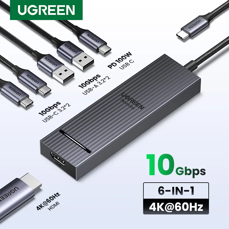 UGREEN, 10 Гбит/с, 4K 60 Гц, HDMI, USB3.2, PD100W