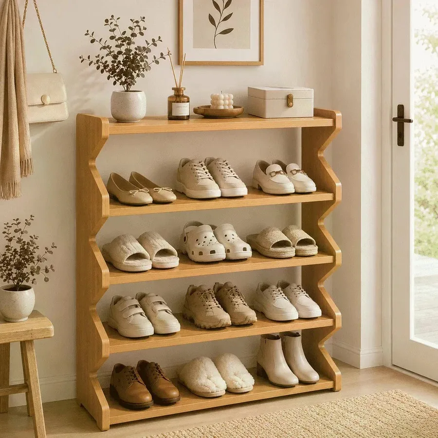 Multi-Tiered Bamboo Shoe Storage Rack, Designed To Save Space, Perfect For Dorms And Entryways. This Freestanding Organizer Features A Wood Grain End, Is Easy To Assemble, Comes In Brown And Includes Shoe Hooks