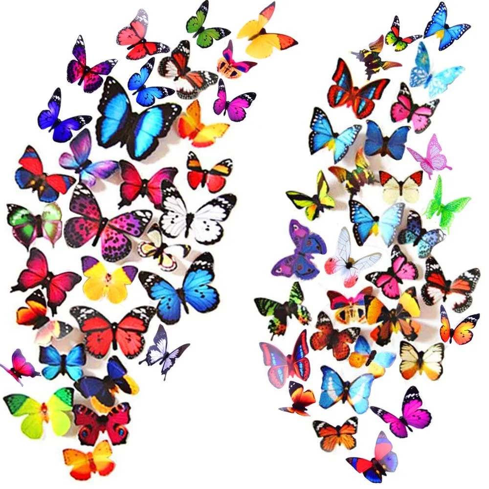 12pcs/set New Arrive Mirror Sliver 3D Butterfly Wall Stickers Party Wedding Decor DIY Home Decorations