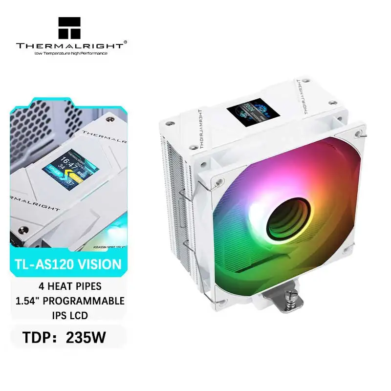 Thermalright TL-AS120 VISION ARGB 섀시 공랭식 라디에이터, 히트 파이프 4 개, 1.54 인치 LCD 디스플레이 화면 