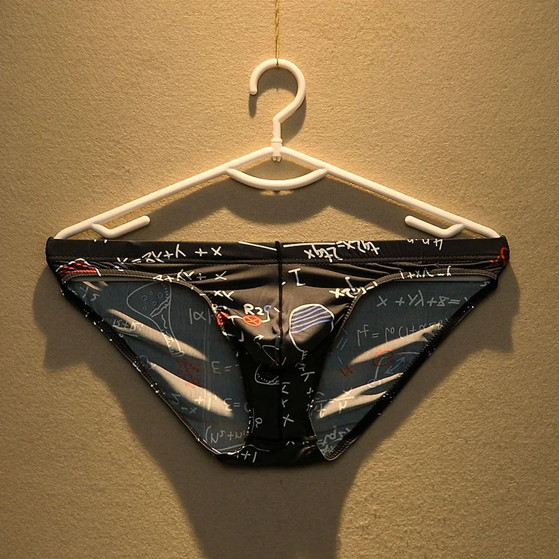 

Men Fashion Bikini Gays Erotic Low Rise Brief Ice Silk Breathable Quick Dry Personalized Panties Man Sexy Bulge Pouch Underpants