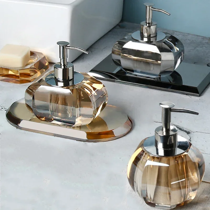 Luxury Amber Glass Emulsion Bottle Tray Bathroom Accessories Press Soap Dispenser Shampoo Moisturizing Bottle Bathroom Set
