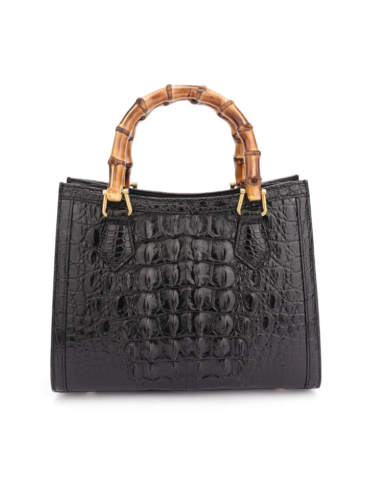 Elegant Women Crocodile Genuine Leather Bamboo Handbag Brand Designer Office Ladies Totes Real Alligator Skin Party Luxury Bag