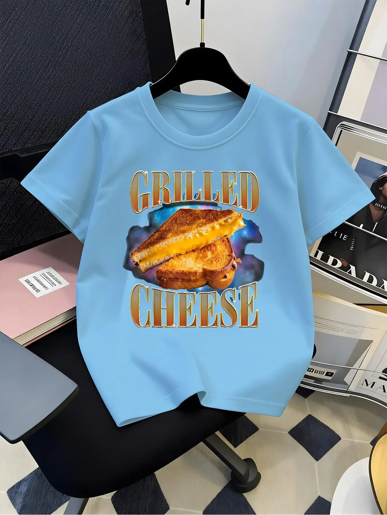 Grilled Cheese Sandwich Print T Shirt For Boys Girls Family Matching Outfit Casual Short Sleeve Kids Parent Summer Daily Tops