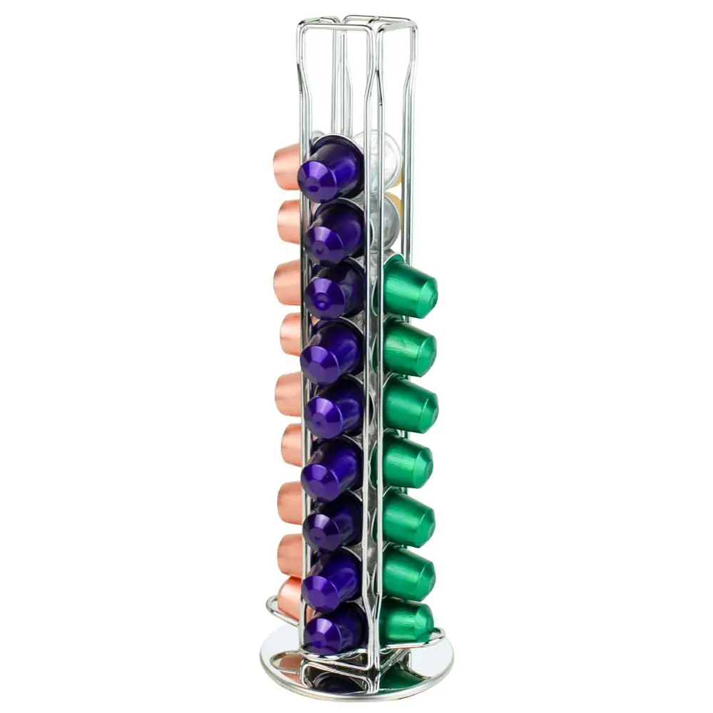 

Rotatable Coffee Capsules Pods Holder Nespresso Storage Stand 40 Pcs Iron Capsule Display Shelves Rack Coffee Organizer