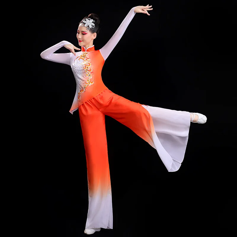 Traje de dança tradicional chinesa para mulheres, antiga, conjunto de dança, tambor, festivo, performance de palco, uniforme adulto