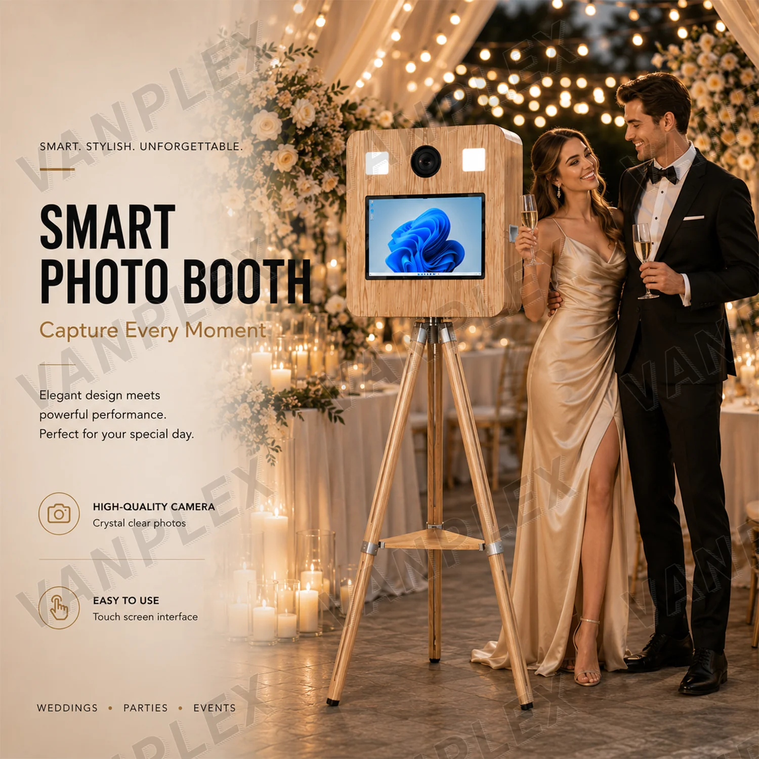 Photo Booth Machine Camera Touch Screen LED Light Tripod Stand Flight Case SLR Instant Print for Event Rental Business
