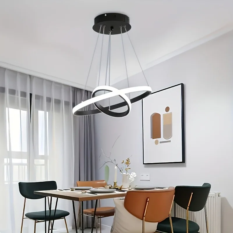 

Creative Metal Hanging Lamps Fixtures Modern Black/Gold LED Ring Pendant Lights for Dining Room, Living Room, Office, or Bedroom
