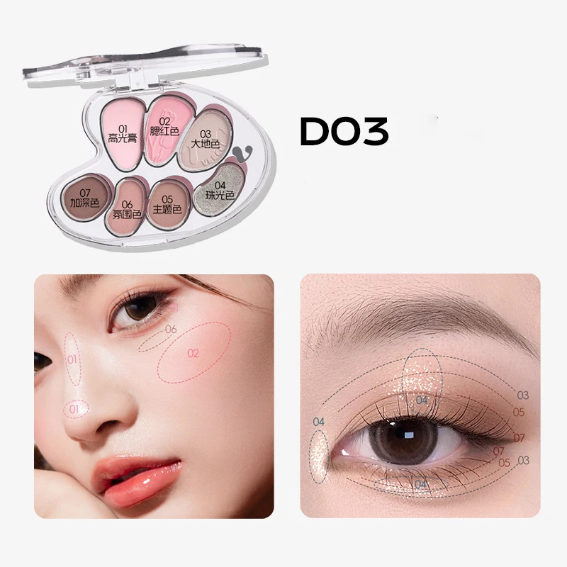 VEECCI Paleta de sombras de 7 cores, blush, destaque, tudo em um, de longa duração, sem manchas, à prova d'água, fosco, brilho, veludo, maquiagem aquosa