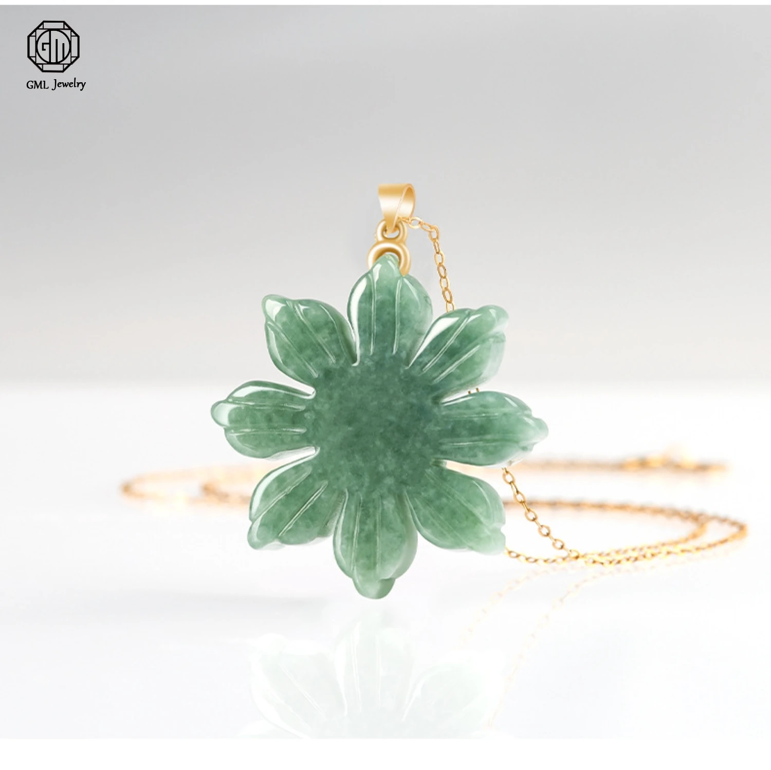

Natural Type A Jadeite Sunflower Flower Pendant 925 Silver Bail Bean Variety Jade Hanging Necklace Jewelry for Women