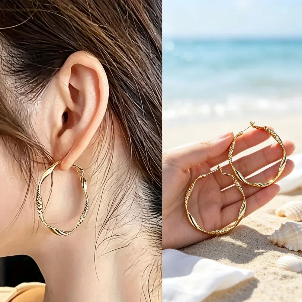 Women Minimalist Geometric Hoop Earrings Luxury Simple Versatile Earring Trendy Daily Holiday Jewelry Gift