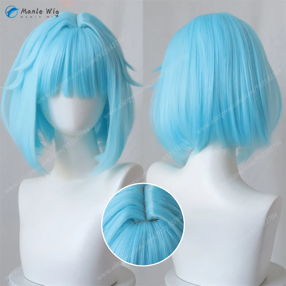 Shino Hajime Cosplay Wig Short Blue Wig Heat Resistant Synthetic Hair Halloween ES Anime Wigs + Free Wig Cap