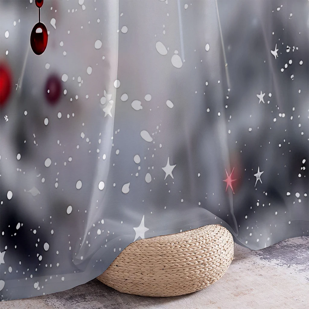2pcs Curtains Featuring A Red Christmas Bauble Print—Festive Window Decor For Children's Rooms, A New Year's Gift.