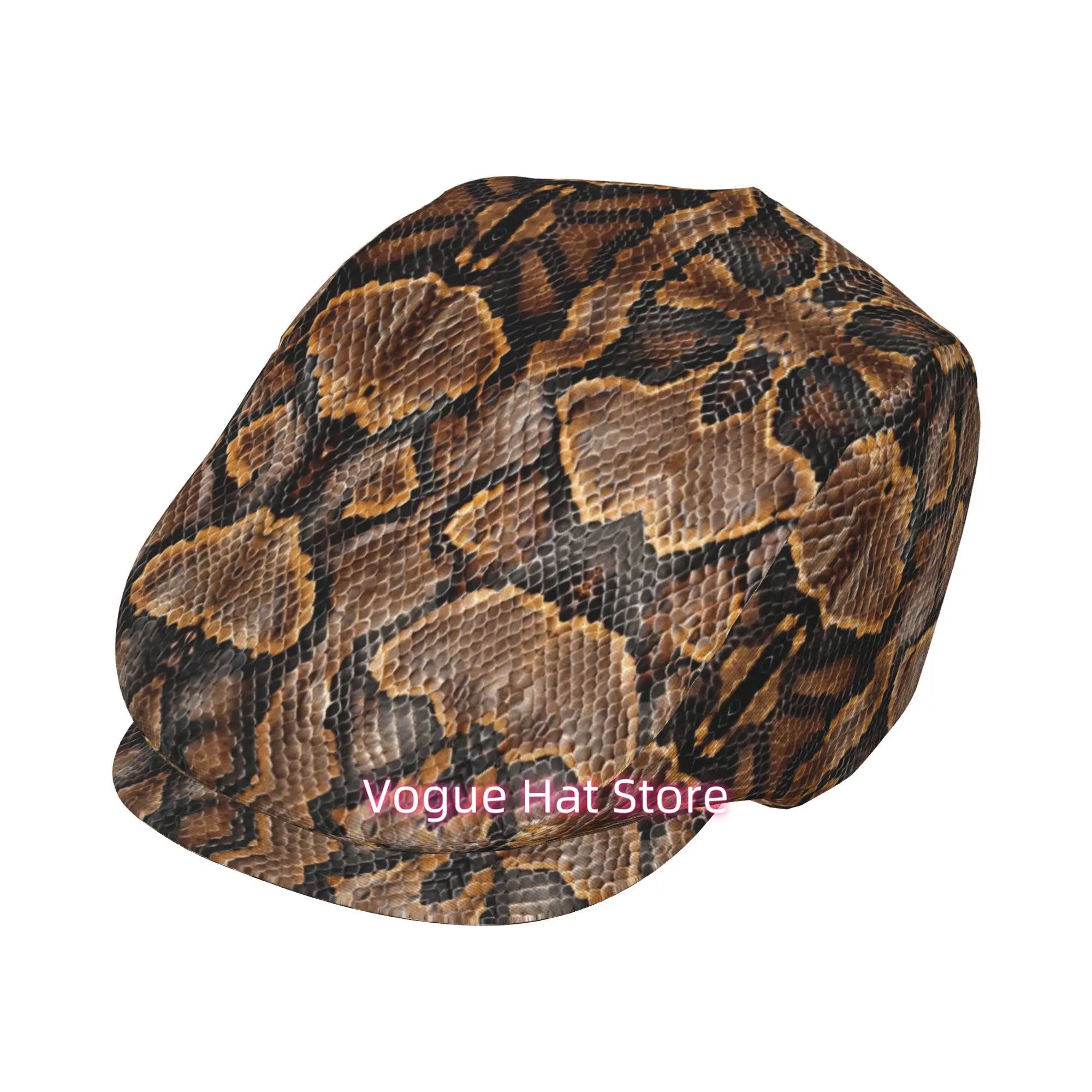 1pc Snake Light Beige Close Up Pattern All-over printed beret, retro newsboy cap, unisex, a must-have fashion accessory for outd