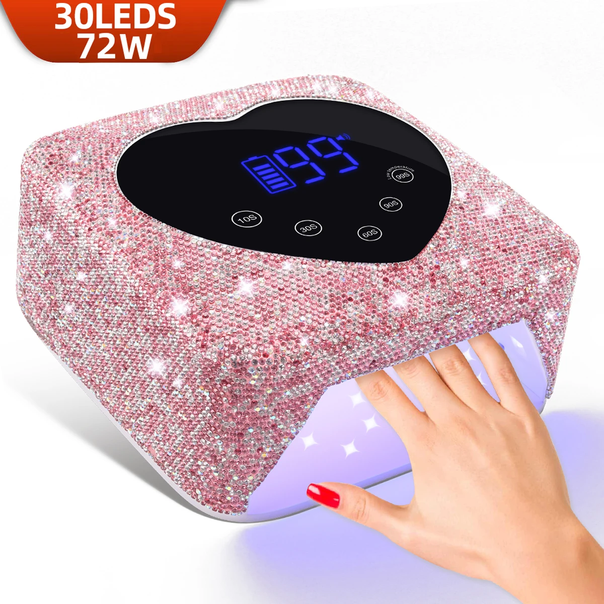 30LEDS Rechargeable UV LED Nail Lamp 72W Cordless Nail Dryer With Crystals Professional UV Light For Gel Nails Dryer Salon Use