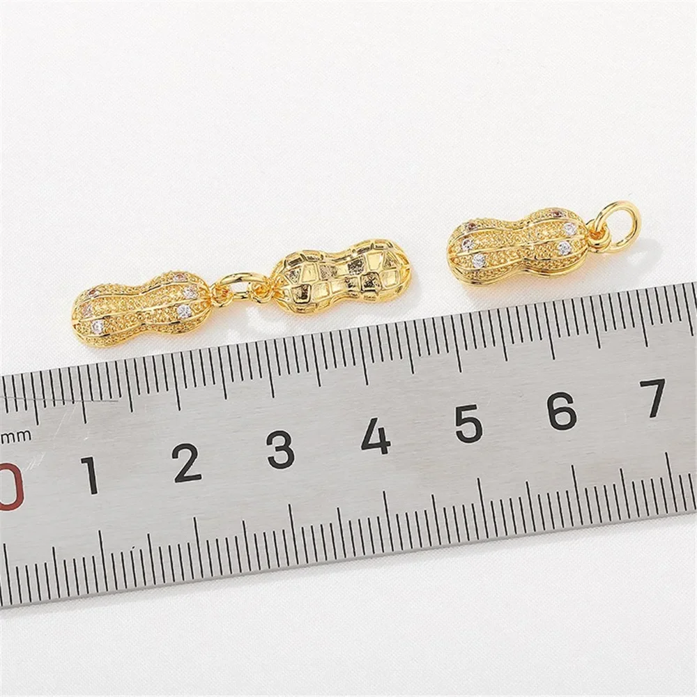 

18K Gold Micro Inlaid Zircon Auspicious Peanut Pendant, Handcrafted DIY String Bracelet, Necklace, Jewelry Material L447