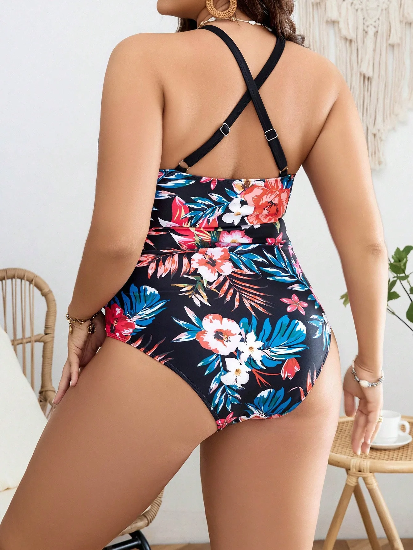 Plus Size One Stukken Swimwears Bedrukte V-Hals Sexy Badpakken 2024 Vrouw Buikcontrole Badpak Push-Up Badkleding