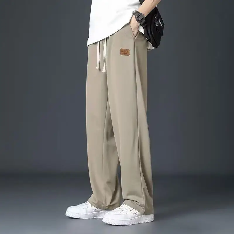 Ice Silk Men's Straight Leg Pants Spring Summer New Style Nine Points Drapey Loose Sports Casual Thin Fabric Youth Fashion