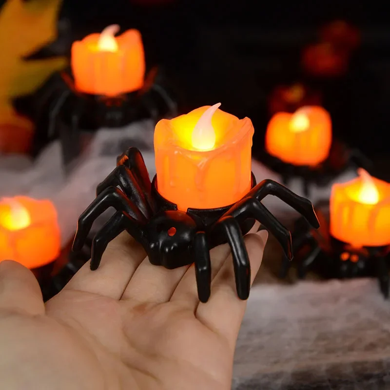 Decorações de halloween led vela luz plástico aranha abóbora lâmpada para casa barra assombrada festa de halloween decoração adereços de terror