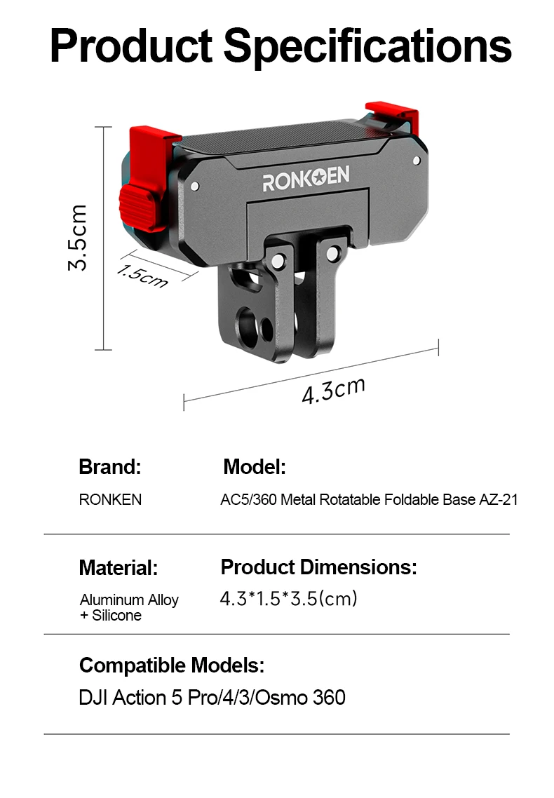 Ronkoen für DJI Osmo Action 6/NANO Zubehör, Metall-Schnellverschlusshalterung, Halterung aus Aluminiumlegierung, drehbares Design – Detail 8