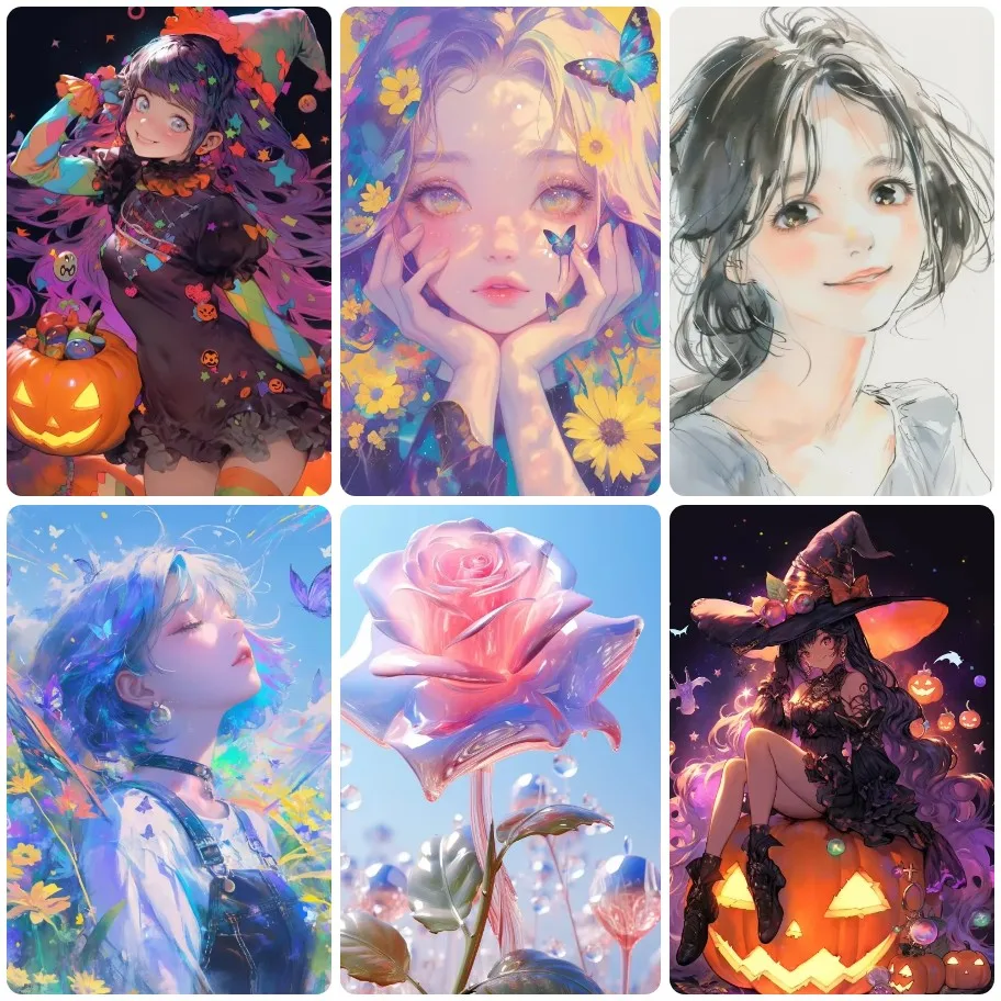 5D DIY Traumhafte Anime-Mädchen Diamantmalerei, Halloween und Farbverlauf-Rose Handgemachte Kunst Exquisites Kreatives Geschenk Heimdekoration