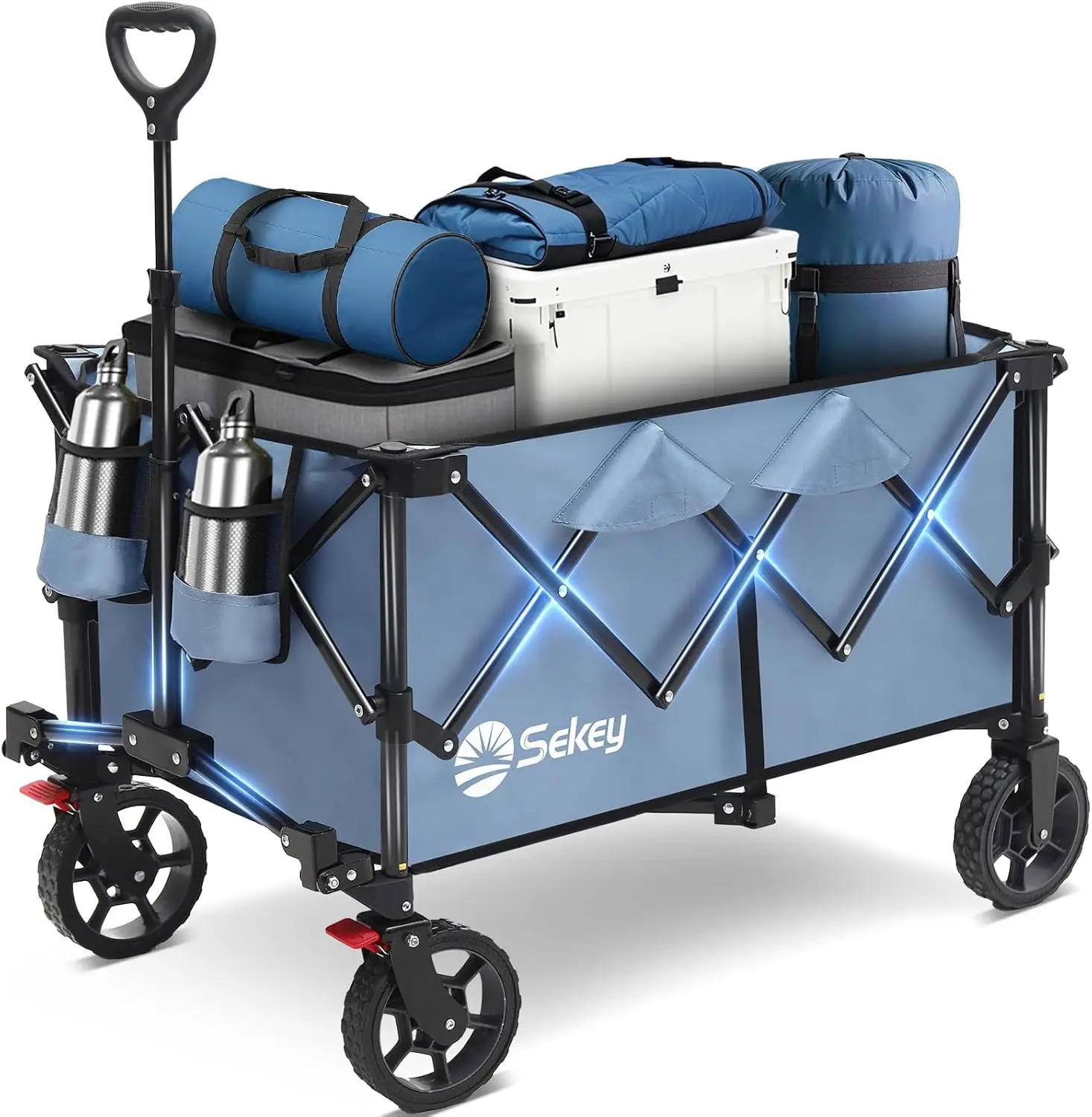 

Heavy Duty Folding Wagon Cart with 330lbs Capacity, All-Terrain Wheels & Drink Holders, Collapsible for Easy Storage