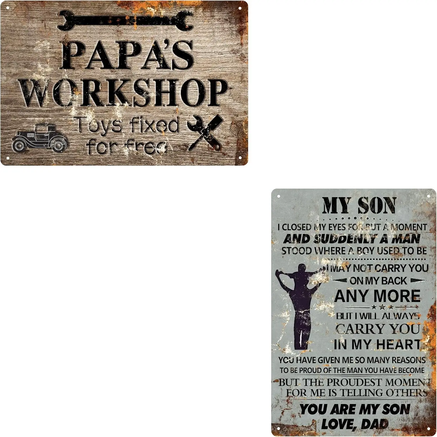 2Pcs Retro Metal Tin Signs Dad's Workshop and My Son Loves Dad Vintage Home Wall Decor Gift for Grandpa Papa Son All Occasio