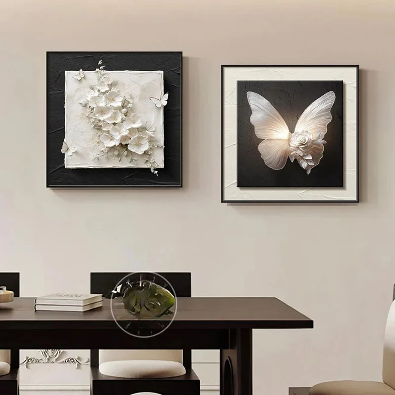 Light Luxury 3D Relief Butterfly Floral Wall Art, 2 Pieces Framed Poster, Modern Home Wall Decoration for Living Room DiningRoom