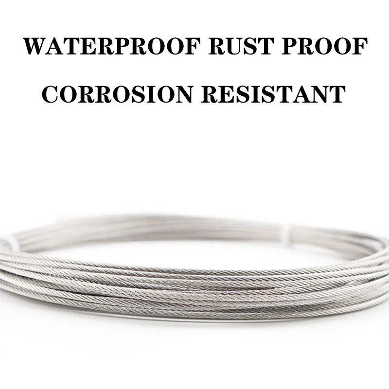 3.0mm Diameter 10M Stainless Steel Wire Rope Cable Lifting Load Bearing Strong Waterproof Corrosion-Resistant Clothesline 7X19