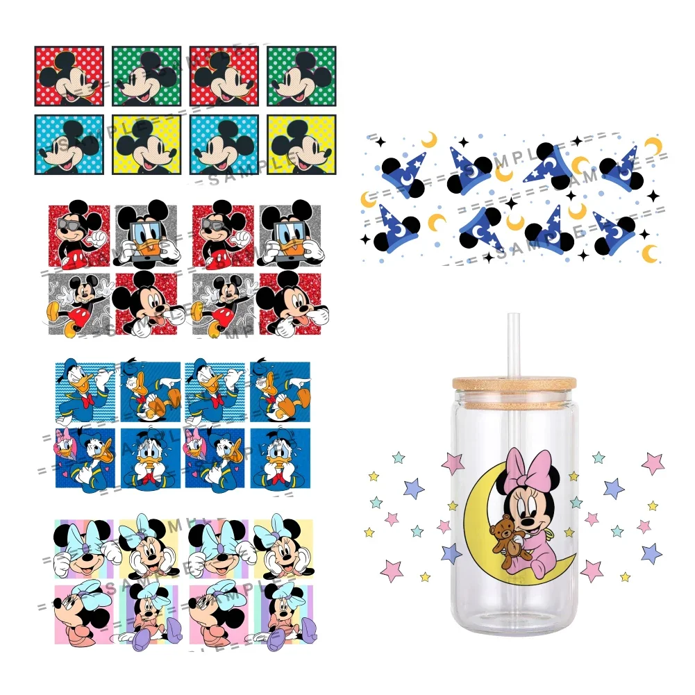 Cartoon Mickey Minnie Disney Pattern UV DTF Transfer Sticker Waterproof Transfers Decals For 16oz Glass Cup Wrap Stickers