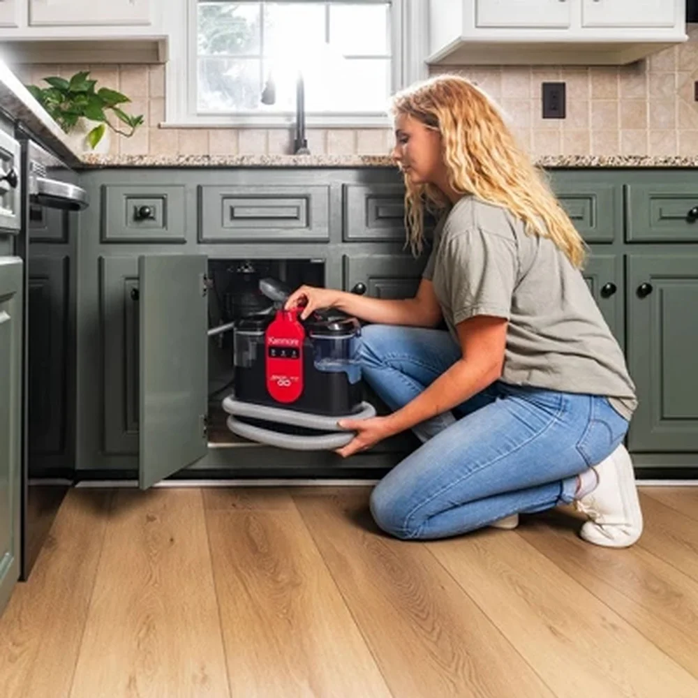 Portable Heated Carpet Cleaner Multi-Surface Bagless Lightweight 1.6L Capacity 15ft Cord Powerful Stain Remover Compact Design