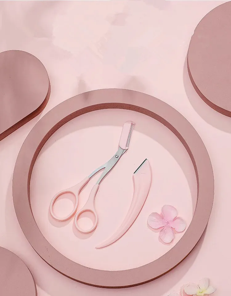 مجموعة تشكيل الحواجب من الفولاذ المقاوم للصدأ 2 في 1، ماكينة حلاقة ومقص آمنة مضادة للخدش مع مشط قابل للفصل، مجموعة أدوات العناية الدقيقة المحمولة