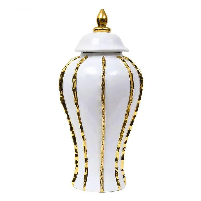 

Golden Stripe Ceramic Ginger Jar Storage with Lid White General Jewelry Jars Cosmetic Containers Porcelain Ornaments