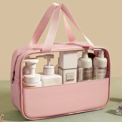 Women PU Cosmetic Storage Bag Portable Travel Wash Bag Fitness Large Capacity Cosmetic Organizer Waterproof Transparent PVC