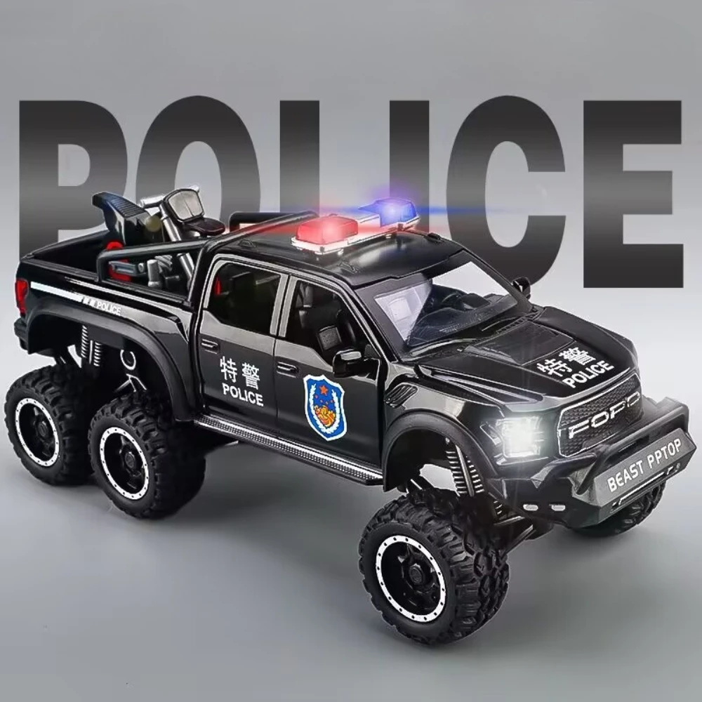 

1:28 Raptor F150 X-Class Exy 6x6 Модель пикапа Игрушечный автомобиль Металлический литой под давлением Внедорожные полицейские транспортные средства Звуковые световые модели Хобби Украшения