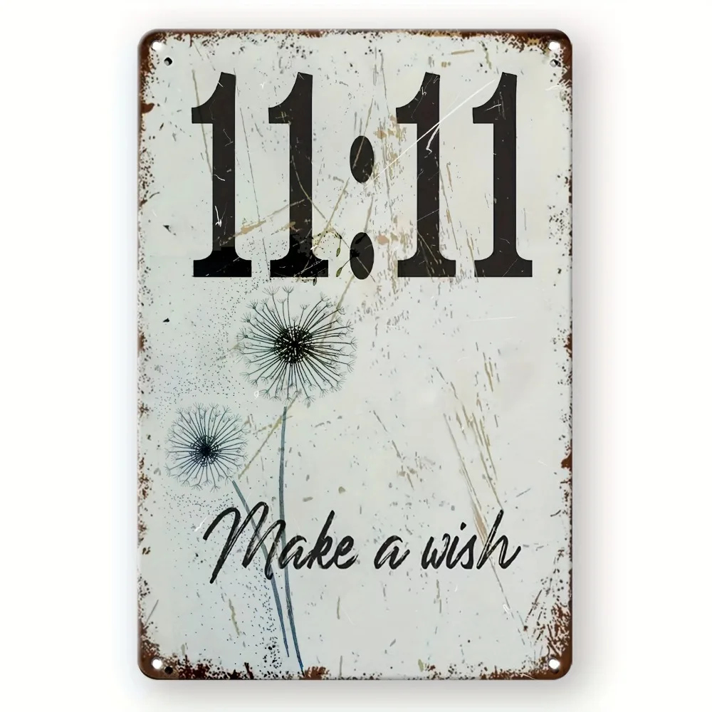 （2D Tin painting）Vintage Make A Wish Metal Sign | 12x8 Inch Distressed Dandelion Iron Art for Home, Bar & Man Cave | Fade Res