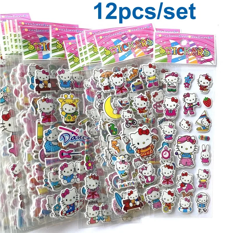 Sanrio Hello Kitty Stickers 3D Bubble Decoration Decals Children Reward Kawaii Puffy Sticker Stationery Supplies Kids Toy