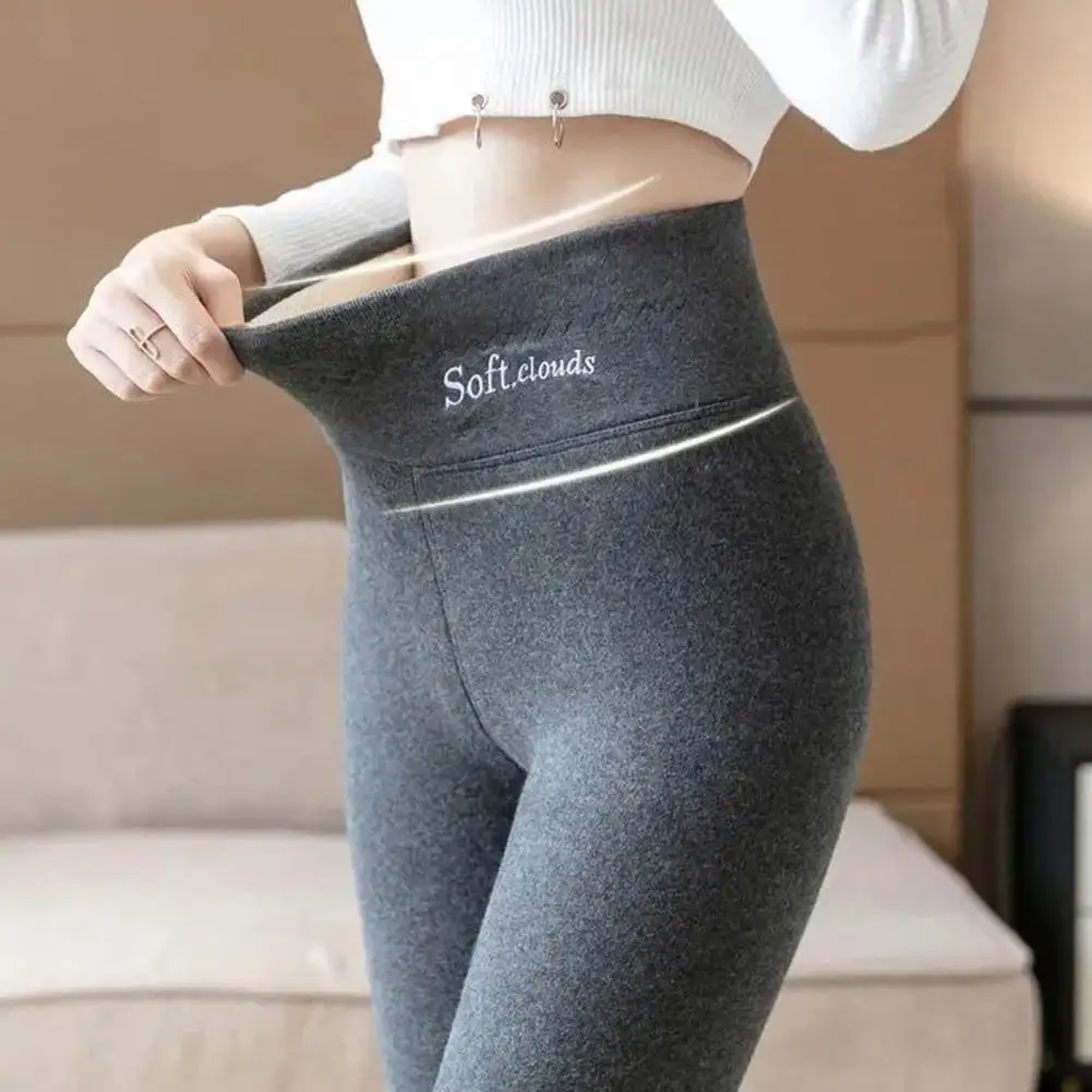 

Women Leggings Stretchy High-waisted Tummy Control Plush Lining Fitness Trousers Embroidery Autumn Winter Slimming Yoga Pants