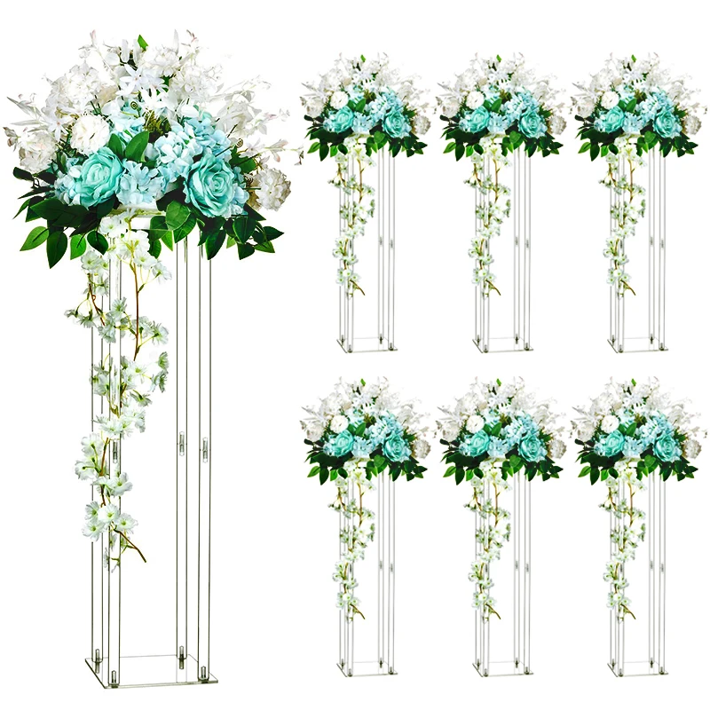 Acrylic Clear Column Flower Stand Wedding Centerpieces Decorations Rectangular Flowers Stand Wedding Backdrop Arch Floral Decor