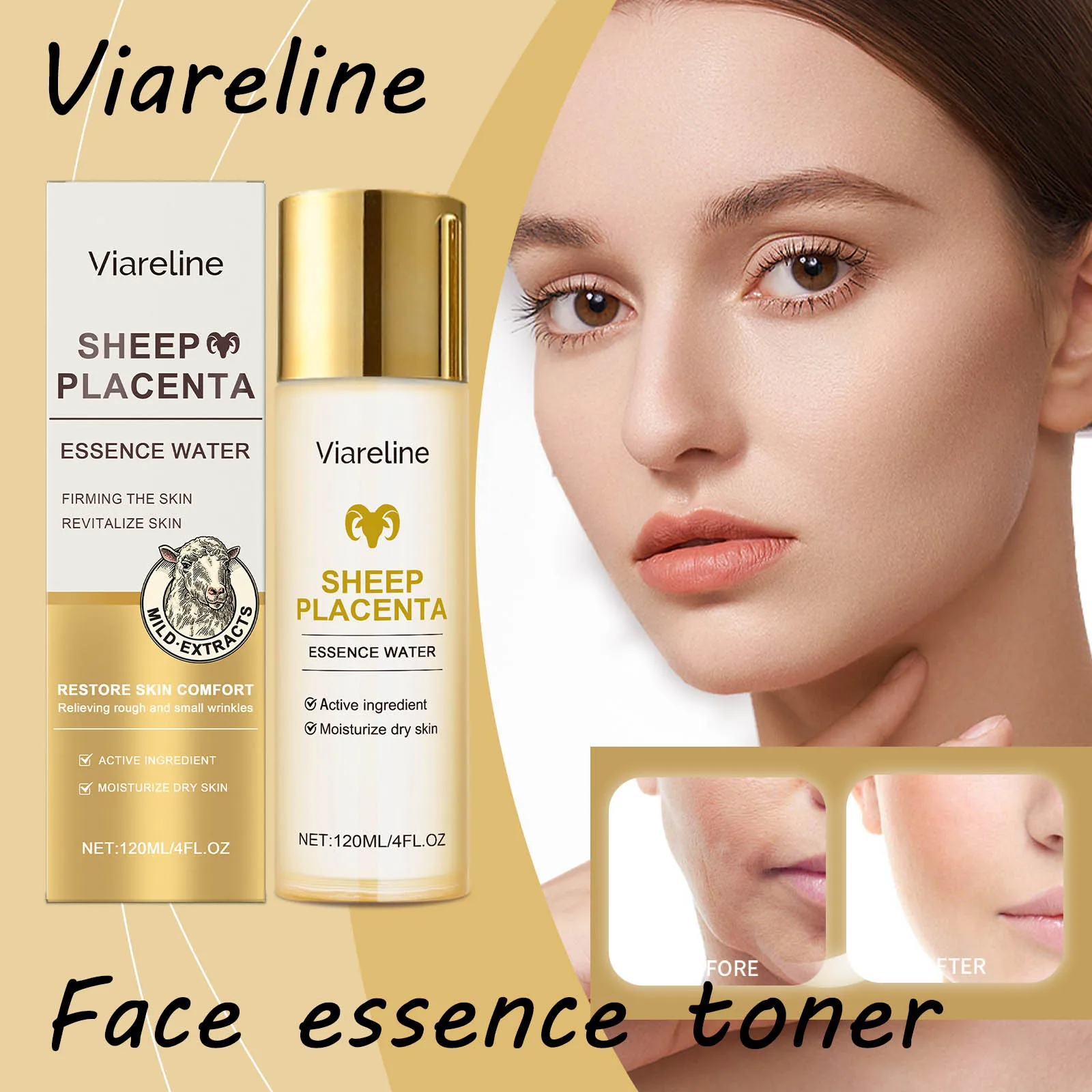 Viareline Sheep Placenta Essence Water Täglich feuchtigkeitsspendend, nicht reizend, verhindert Alterung, verbessert die Hautelastizität, Gesichtsessenz-Toner