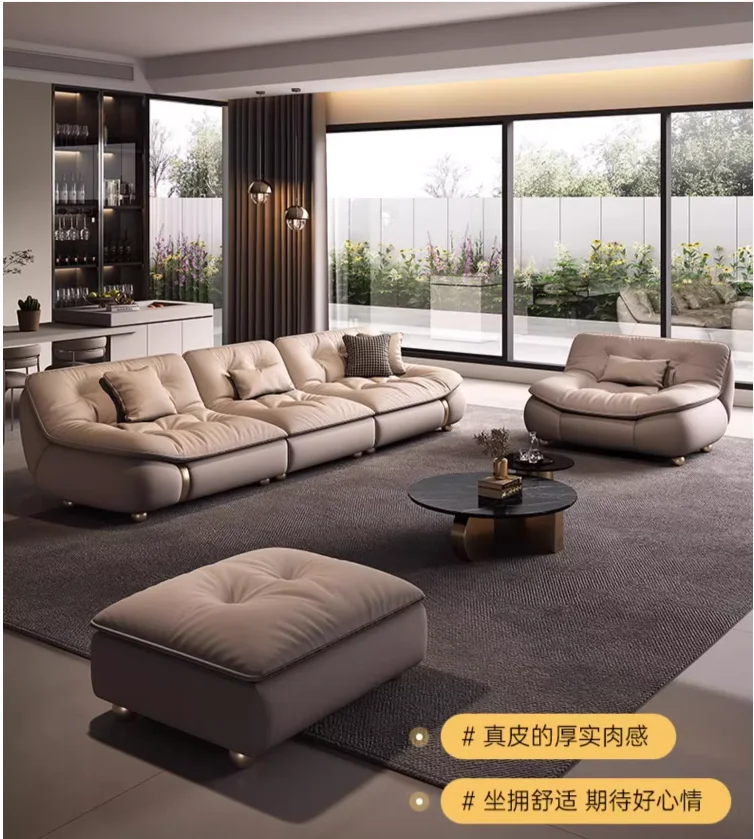 2024 new modern light luxury down yacht real cowhide sofa cross living room villa sofa