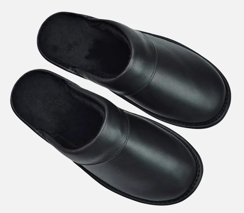 Genuine Leather Slippers with Cotton Lining | Autumn/Winter | Water-Resistant Suede Upper Thickened Non-Slip Sole for Men Women