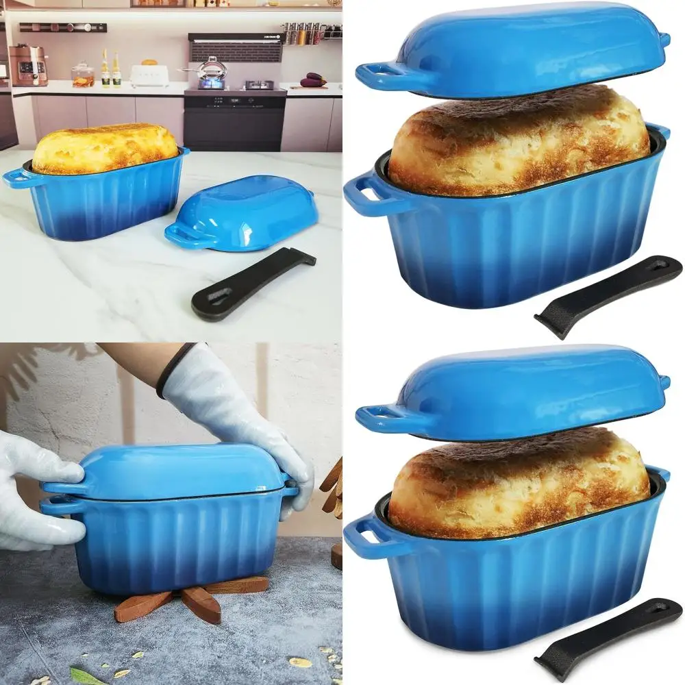 

Enameled Cast Iron Sourdough Bread Pan with Lid, Large Blue, 4 Qt, Dishwasher Safe