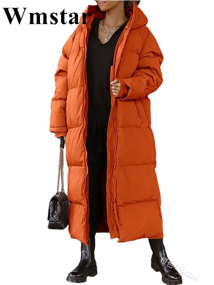 Wmstar Frauen Mantel neue Winter verdickte lose Stil Langarm einfarbig wind dicht warm Kapuze Daunen Baumwolle gepolstert lange Jacke