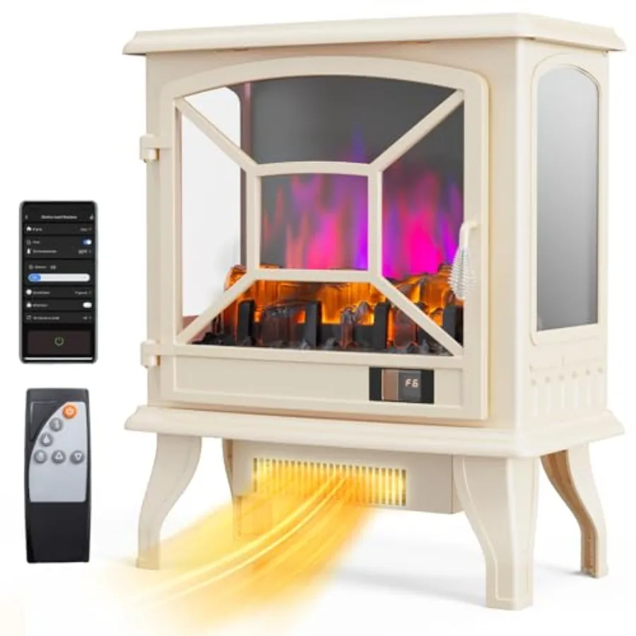 

1400W Electric Fireplace Stove Space Heater 23''H Portable Freestanding with 68F-95F Temp Control 3D Realistic Flame Effect Ove