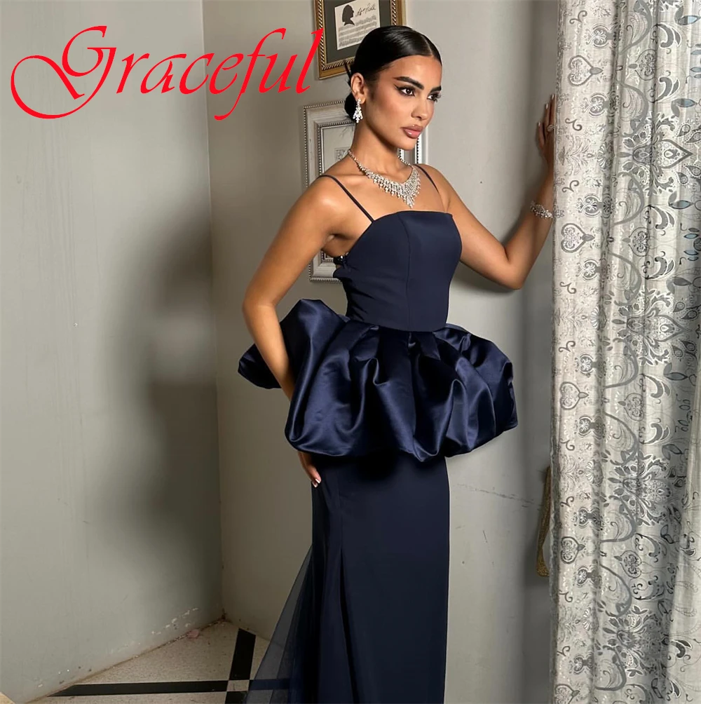 Personalizado delicado azul jérsei vestido de noite de alta qualidade sem alças alças espaguete vestido de cocktail clássico vestido de baile