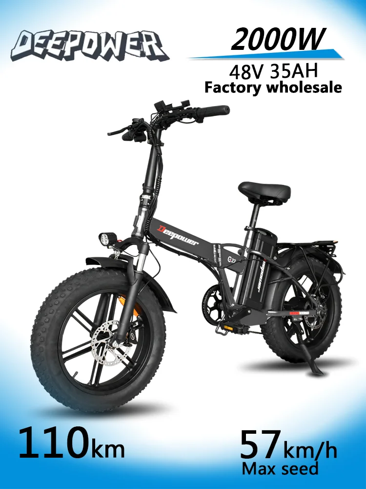 AliExpress DEEPOWER G22 Electric Bicycle 2000W 48V 35AH 20Inch Fat Tire Electric Bike Folding Mountain Ebike