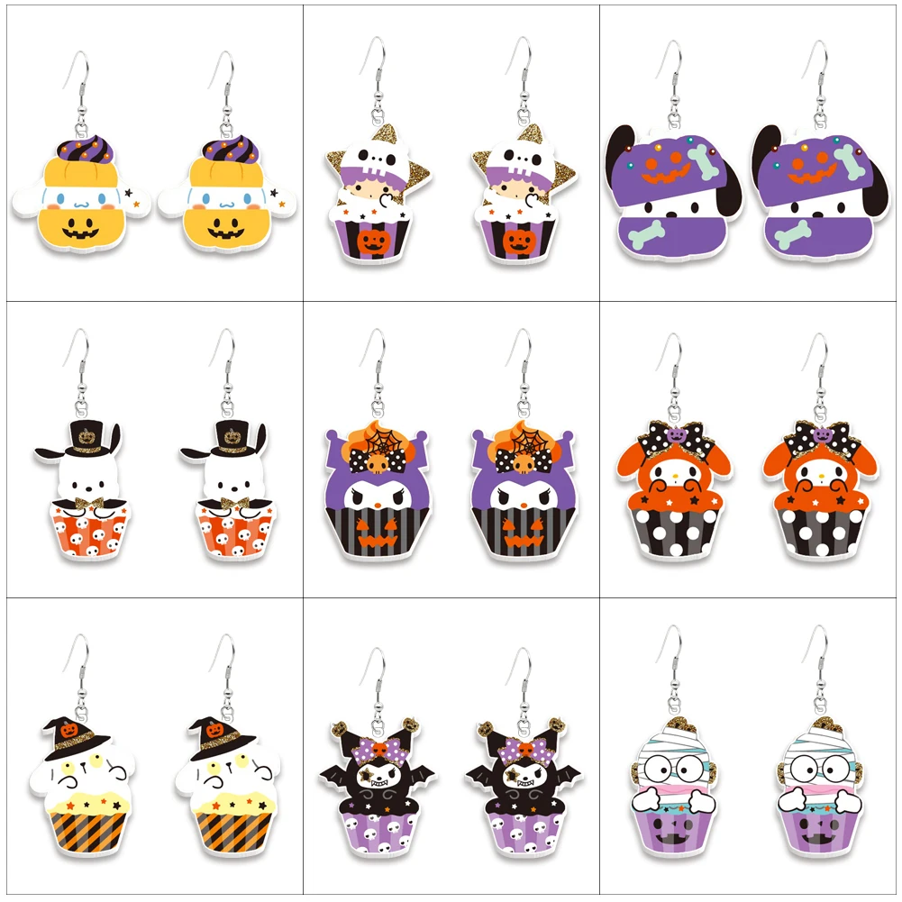 

Sanrio Hello Kitty Melody Kuromi Halloween Cup Cake Design Pendant Earrings Cute Design Earrings Women Girls Jewelry Accessories