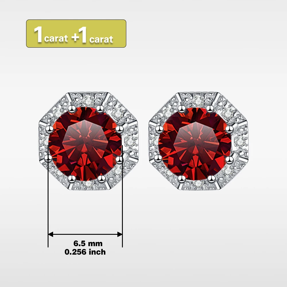 S925 silver Platinum plating inlaid round Red GRA Moissanite geometric earrings men's & women's commuter personality earrings